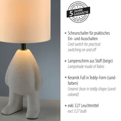 NachtTischlampe Keramik Stoff Teddy 38 cm E27 blendarm