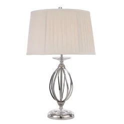 Nachttischlampe mit Stoff Schirm 56,5cm in Nickel Creme