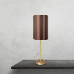 Nachttischleuchte in Bronze Braun E27 48,5 cm Messing Stoff