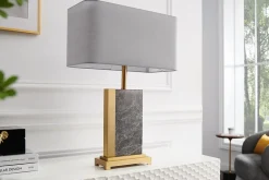 Nachttischleuchte Stoff Marmor Stahl 65 cm in Gold Grau
