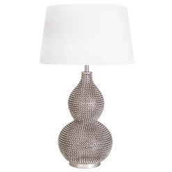 Nachttischleuchte Stoff Metall E27 56,5 cm in Silber Weiß