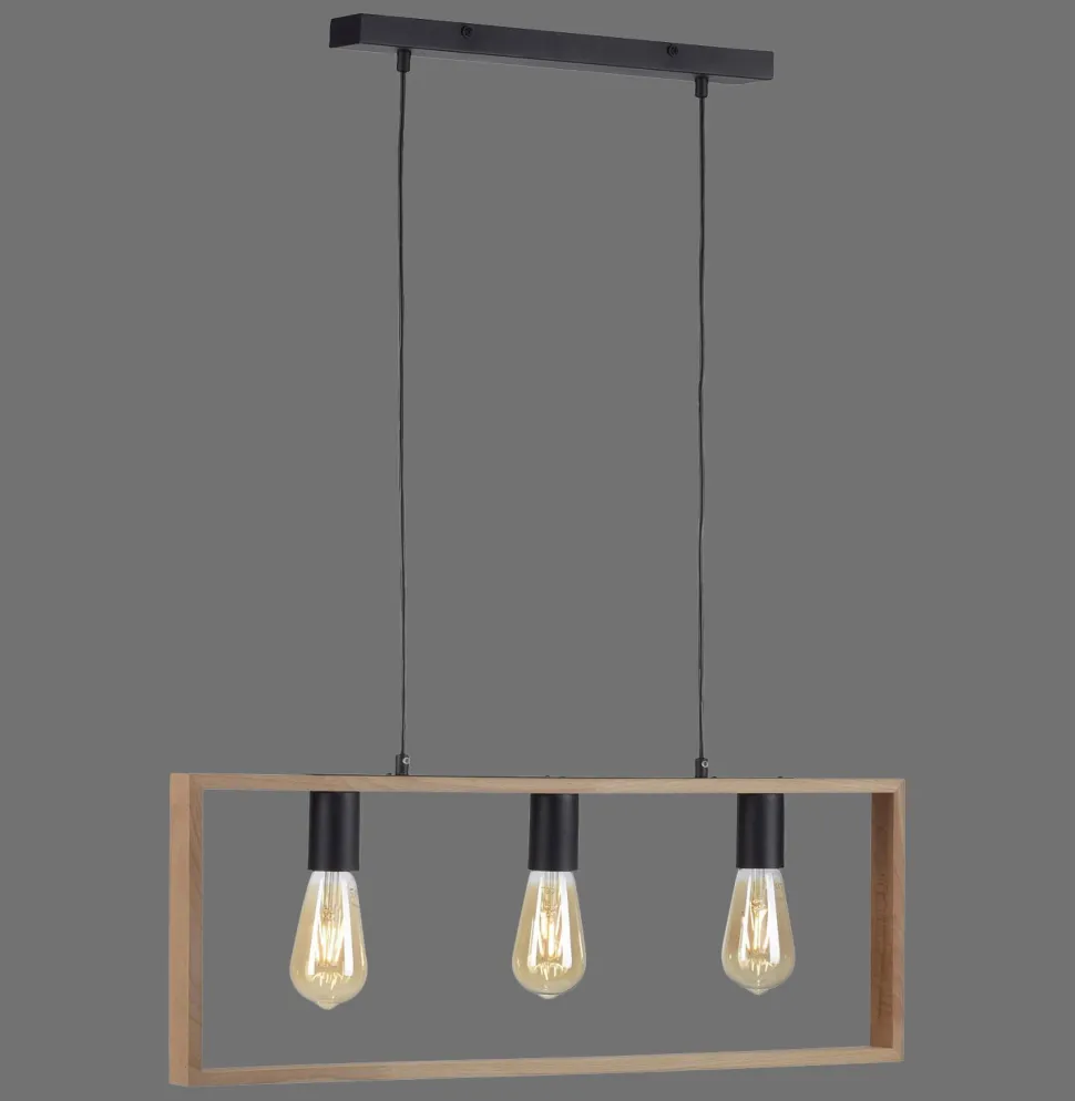 Natürliche Hängelampe Retro Holz Metall L:69 cm 3-flmg