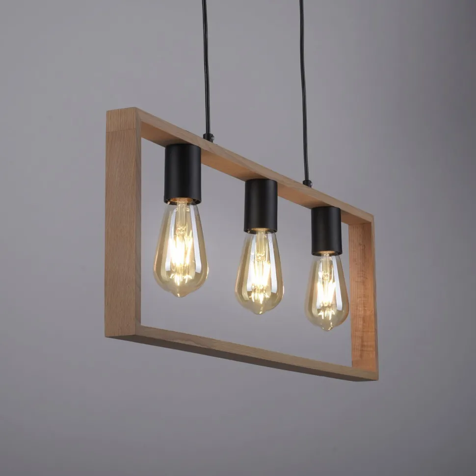 Natürliche Hängelampe Retro Holz Metall L:69 cm 3-flmg