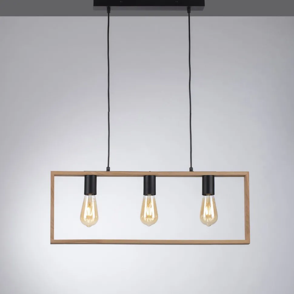 Natürliche Hängelampe Retro Holz Metall L:69 cm 3-flmg