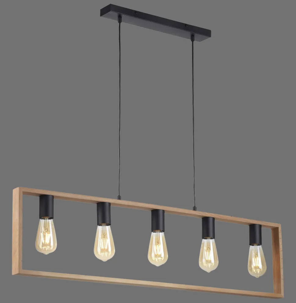 Natürliche Hängelampe Retro Holz Metall L:100 cm 5-flmg