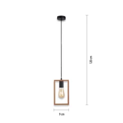 Natürliche Pendelleuchte Holz Metall L:15 cm E27 Retro