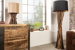 Natürliche Stehlampe Schwarz Gold 151 cm Holz Baumwolle