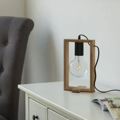 Natürliche Tischleuchte Holz Metall 28,5 cm E27 Retro