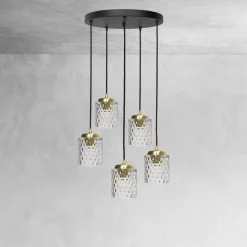 Pendelleuchte Ø 45 cm Messing Eisen Glas E27 verstellbar