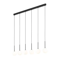 Pendelleuchte B: 122 cm Glas Metall Schwarz Weiß 6x G9