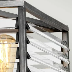 Pendelleuchte eckig Metall Glas E27 B: 49,3 cm Gunmetal Grau