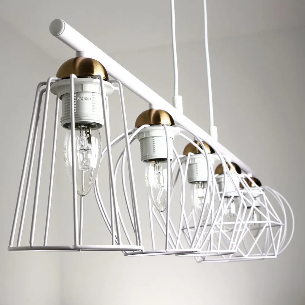 Pendelleuchte Esstisch Weiß Drahtgestell Schirm