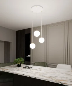 Pendelleuchte 3-flammig Ø 40 cm Weiß Gold Glas