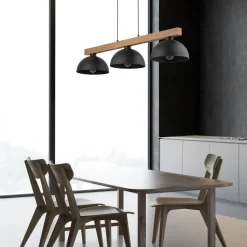 Pendelleuchte 3-flammig Metall Holz 118 cm breit E27