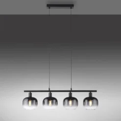 Pendelleuchte Glas Metall Rauchgrau Schwarz E14 L:68 cm