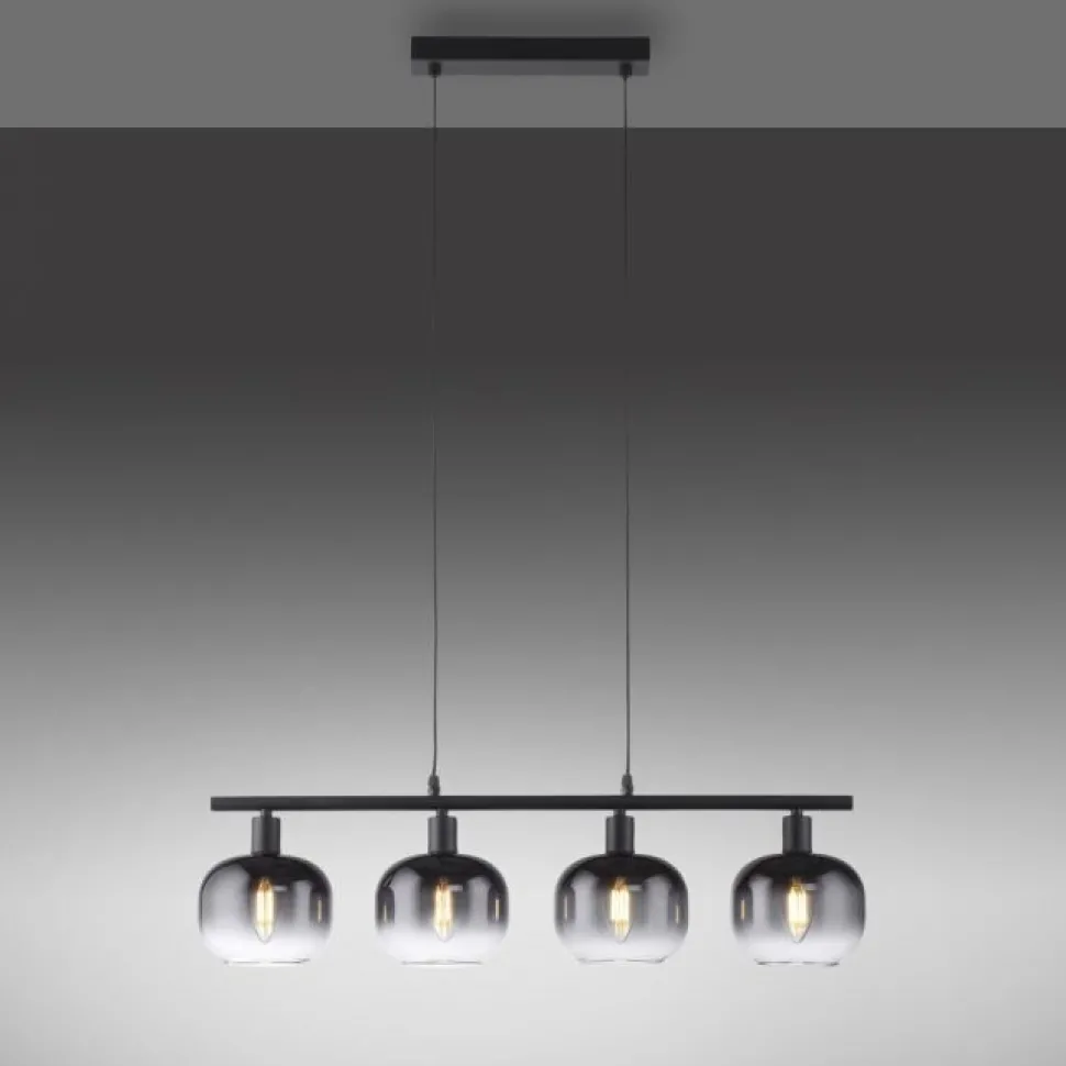 Pendelleuchte Glas Metall Rauchgrau Schwarz E14 L:68 cm