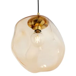 Pendelleuchte Glas Schirm in Bernstein Gold E27 Esstisch