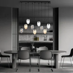 Pendelleuchte groß Rauchglas 100 cm lang 9x E14 CARLU