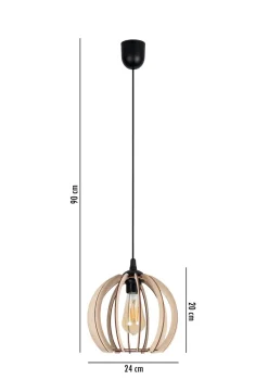 Pendelleuchte Holzschirm Metall Schwarz Kugel Ø24 cm