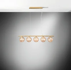 Pendelleuchte in Messing Champagner G9 L:100 cm 5-flmg