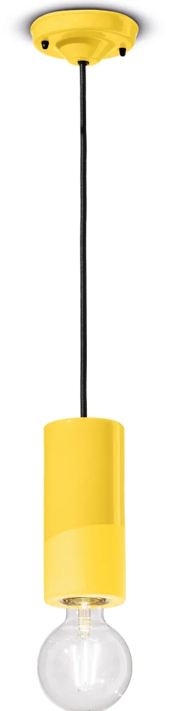 Pendelleuchte Keramik E27 D: 8 cm Gelb rund ENRICO