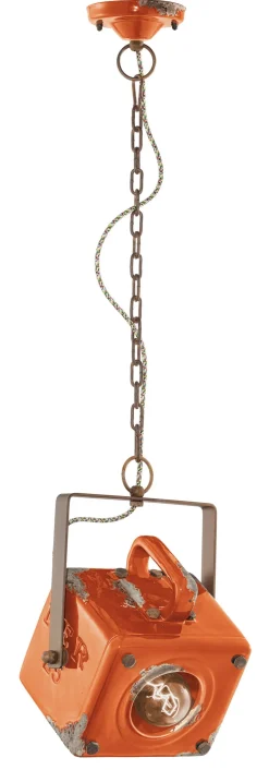 Pendelleuchte Keramik Metall E27 Orange Shabby Antik