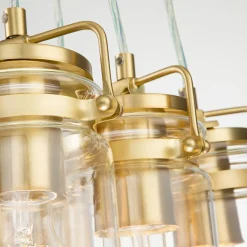 Pendelleuchte Metall Glas 6x E27 in Messing verstellbar