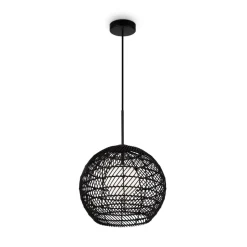 Pendelleuchte Metall Glas G9 rund D: 30 cm Schwarz Weiß