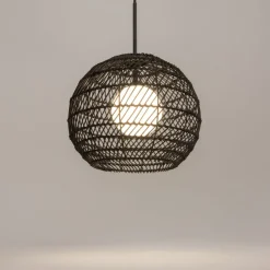 Pendelleuchte Metall Glas G9 rund D: 30 cm Schwarz Weiß