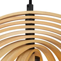 Pendelleuchte Metall Holz rund D: 43 cm Schwarz Beige