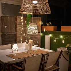 Pendelleuchte Rattan Ø 49 cm Natur Schwarz Boho E27