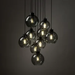 Pendelleuchte Rauchglas Metall H: max. 140 cm 9x E27