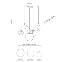 Pendelleuchte Rauchglas Metall H: max. 2,1 m XXL verstellbar