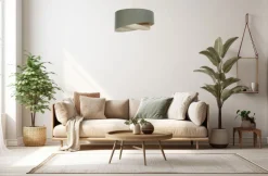 Pendelleuchte rund Ø 40 cm E27 Grün Beige Stoff Modern