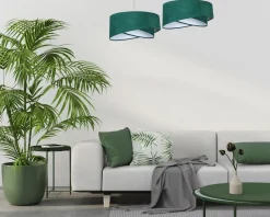 Pendelleuchte rund Ø 50 cm E27 Stoff Velours Optik Grün Weiß