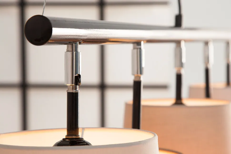 Pendelleuchte Schwarz Braun Beige Stoff Metall 5-flmg