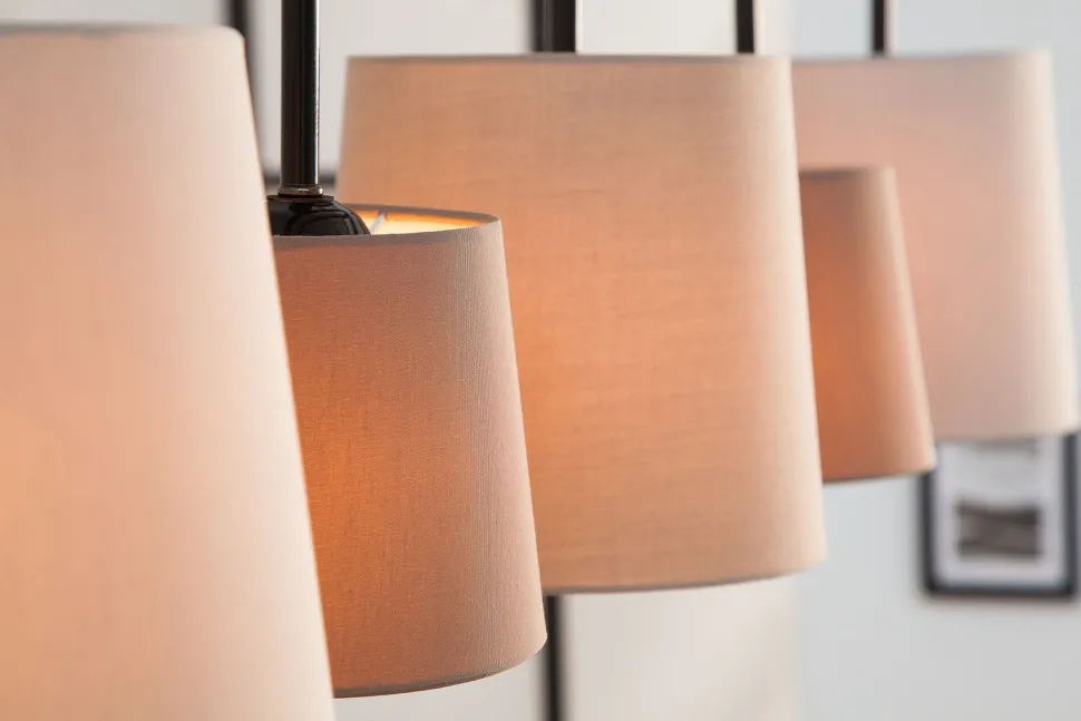 Pendelleuchte Schwarz Braun Beige Stoff Metall 5-flmg