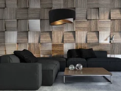 Pendelleuchte Schwarz Grau Gold E27 rund Ø 50 cm Stoff