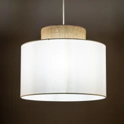 Pendelleuchte Stoff Jute E27 Ø 38 cm H: max. 1,7 m Weiß Natur