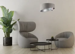 Pendelleuchte Stoffschirm Ø 50 cm Grau Beige Silber E27