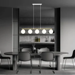 Pendelleuchte Weiß Gold 5x E14 Kugelschirm Glas Metall