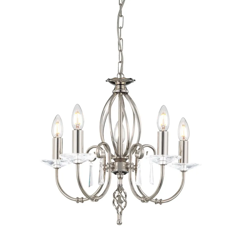 Premium Kronleuchter in Nickel Metall 5-flammig