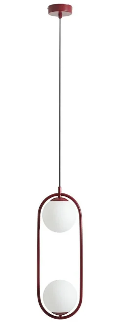 Rote Pendelleuchte Metall Glaskugeln B:14 cm E14 2-flmg