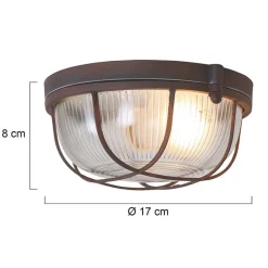 Runde Deckenlampe Braun Riffelglas Metall E27 Bullauge