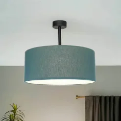 Runde Deckenlampe Stoffschirm in Petrol E27 Ø40 cm