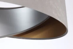 Runde Hängelampe E27 D: 50 cm Grau Gold Silber Stoffschirm