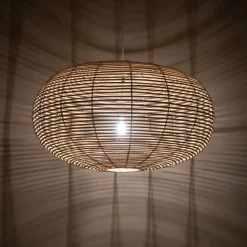 Runde Hängelampe Rattan Natur wohnlich E27 Ø79 cm groß