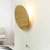 Runde Holz Wandlampe mit Schalter flach Modern