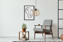 Runde Pendelleuchte Holzschirm Metall E27 Kugel Ø24 cm