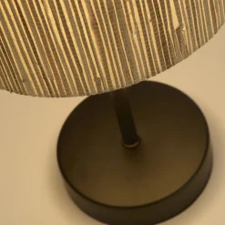 Runde Tischlampe Bambus Metall E14 37 cm Schwarz Natur